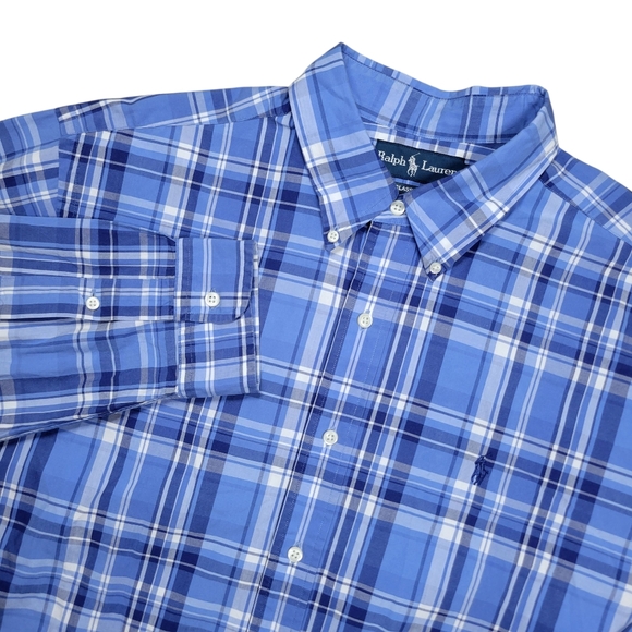 Ralph Lauren Button Down Shirt Mens XL Blue Plaid Classic Fit‎ Business Casual - Picture 1 of 8